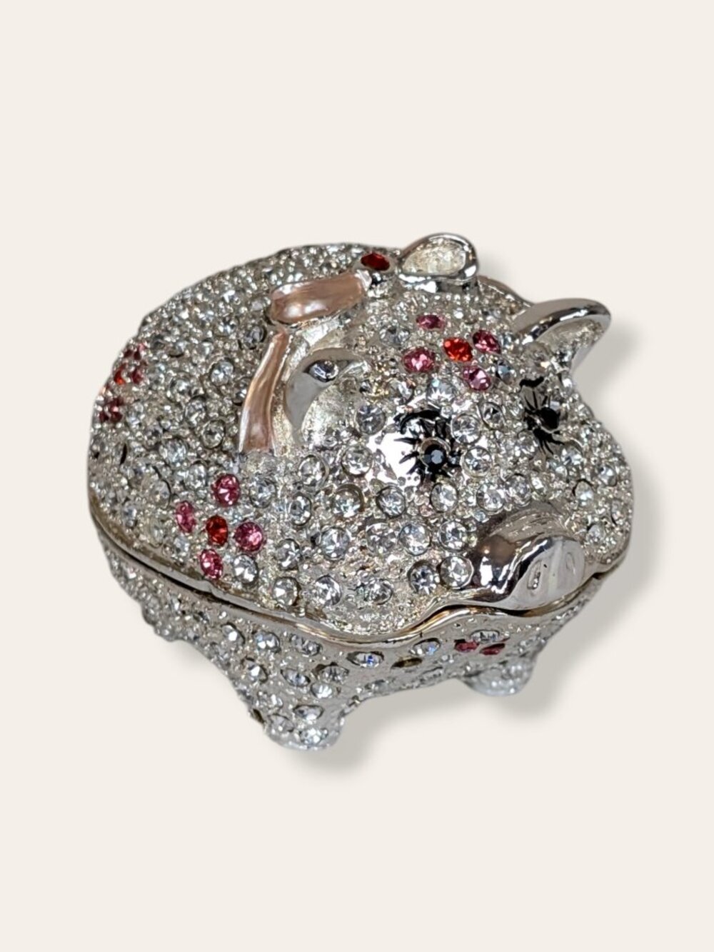 White & Pink Rhinestone Pig Trinket Box